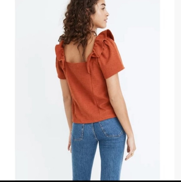 Madewell burnt orange top with ruffles - Picture 3 of 7